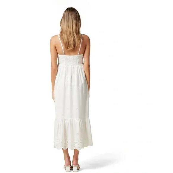 Ever New $179 Bailey Embroidered lyocell Midi Dress Porcelain White size 4 XS - Picture 6 of 7